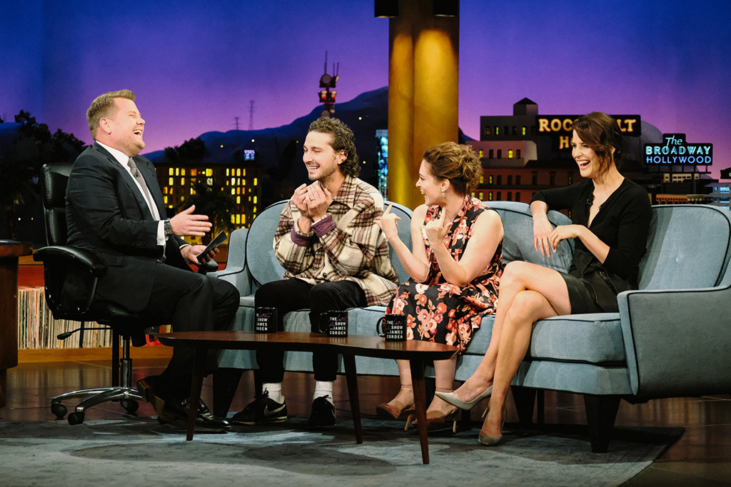 Shia LaBeouf, James Corden, Rachel Bloom, Cobie Smulders, The Late Late Show Shia LaBeouf, James Corden, Rachel Bloom, Cobie Smulders, The Late Late Show